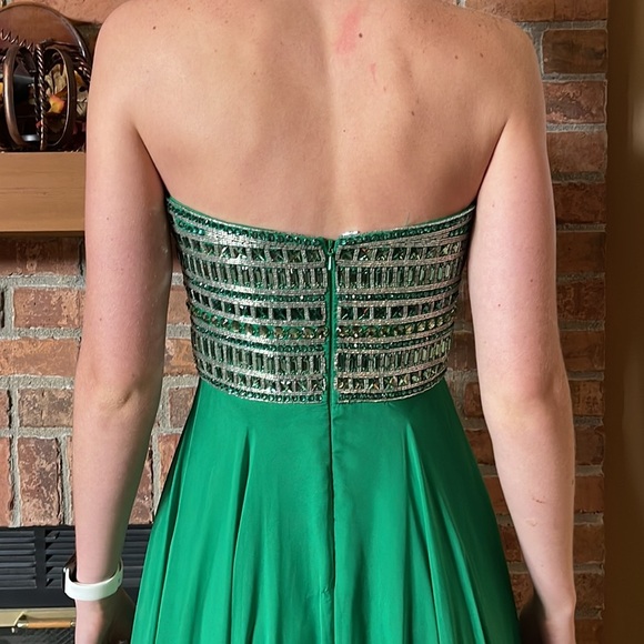 Sherri Hill Emerald Jeweled Long Strapless Dress - Picture 4 of 7